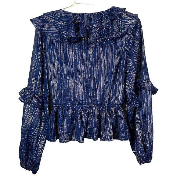 Vici Metallic Ruffled Blouse Size Medium - Picture 8 of 10